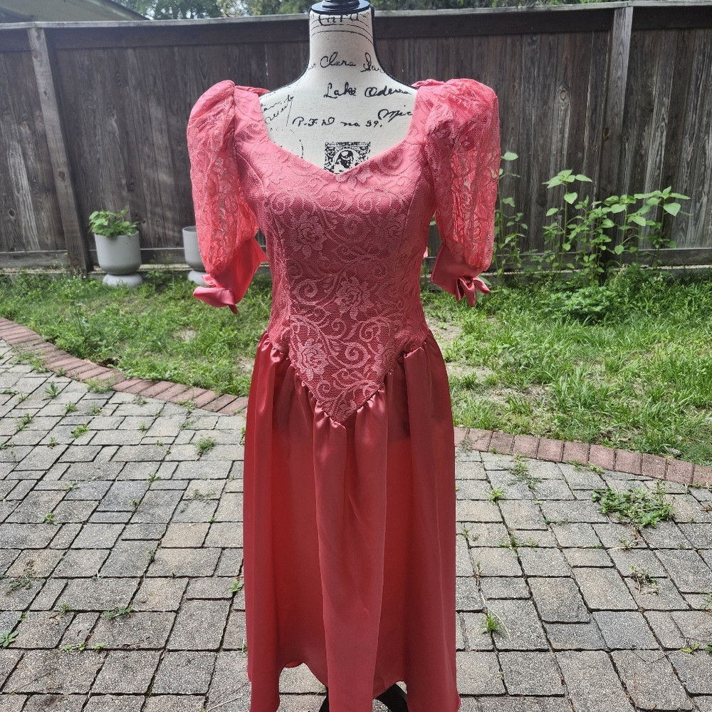 Vintage 80s Bubblegum Pink Formal Prom Dress With Huge Bow